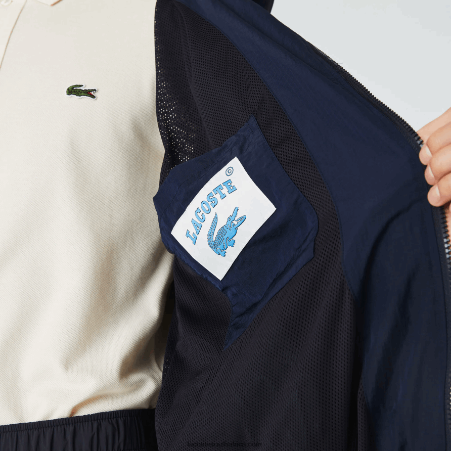 Men Lacoste Navy Blue 5FS LIVE Graphic Logo Colorblock Zippered Jacket ...
