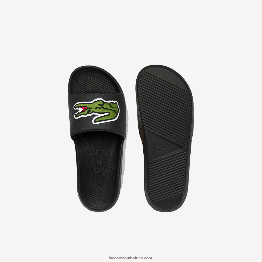 Men Lacoste Black & Green 1B4 Croco Synthetic Slides TJ8X401808 ...